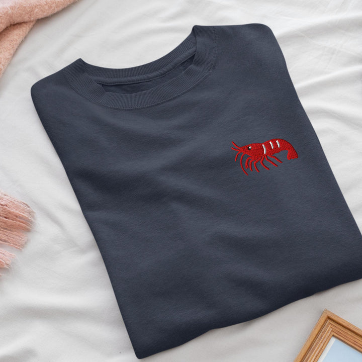 Cherry Shrimp Neocaridina davidi Embroidered Crewneck Sweatshirt: Cotton Blend, Unisex Fit