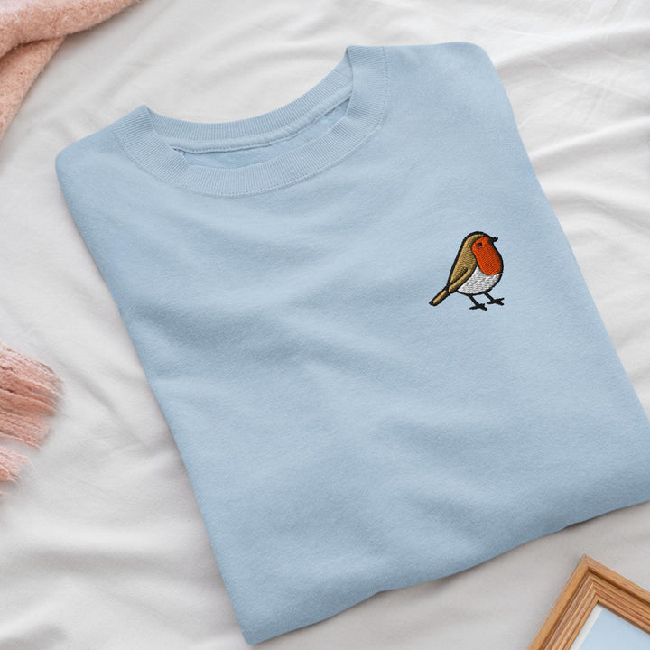 European Robin Embroidered Crewneck Sweatshirt: Cotton Blend, Unisex Fit