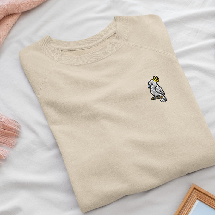 Yellow-Crested Cockatoo Embroidered Crewneck Sweatshirt: Cotton Blend, Unisex Fit