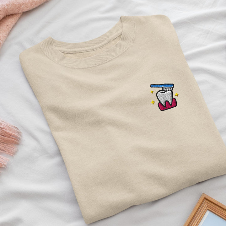 Sparkling Tooth Embroidered Crewneck Sweatshirt: Cotton Blend, Unisex Fit