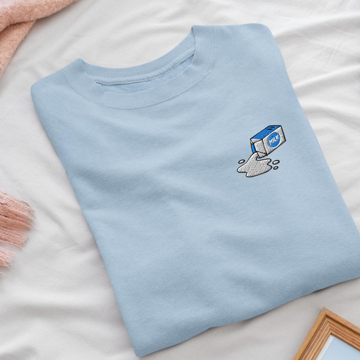 Spilled Milk Carton Embroidered Crewneck Sweatshirt: Cotton Blend, Unisex Fit