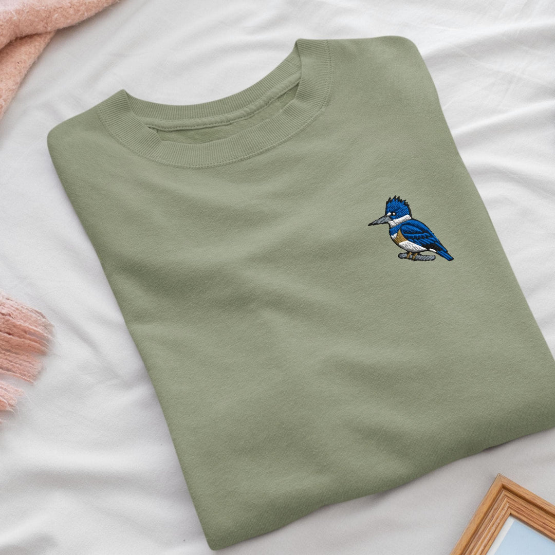 Belted Kingfisher Embroidered Crewneck Sweatshirt: Cotton Blend, Unisex Fit