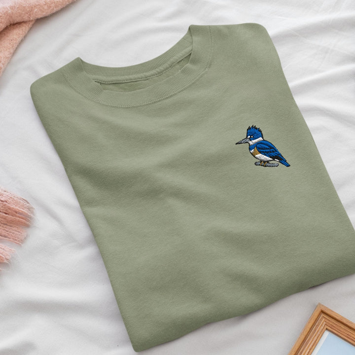 Belted Kingfisher Embroidered Crewneck Sweatshirt: Cotton Blend, Unisex Fit