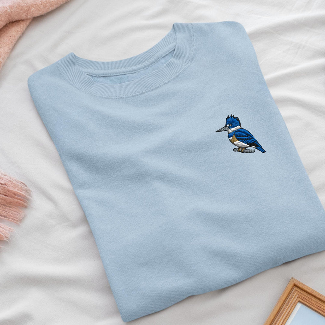 Belted Kingfisher Embroidered Crewneck Sweatshirt: Cotton Blend, Unisex Fit