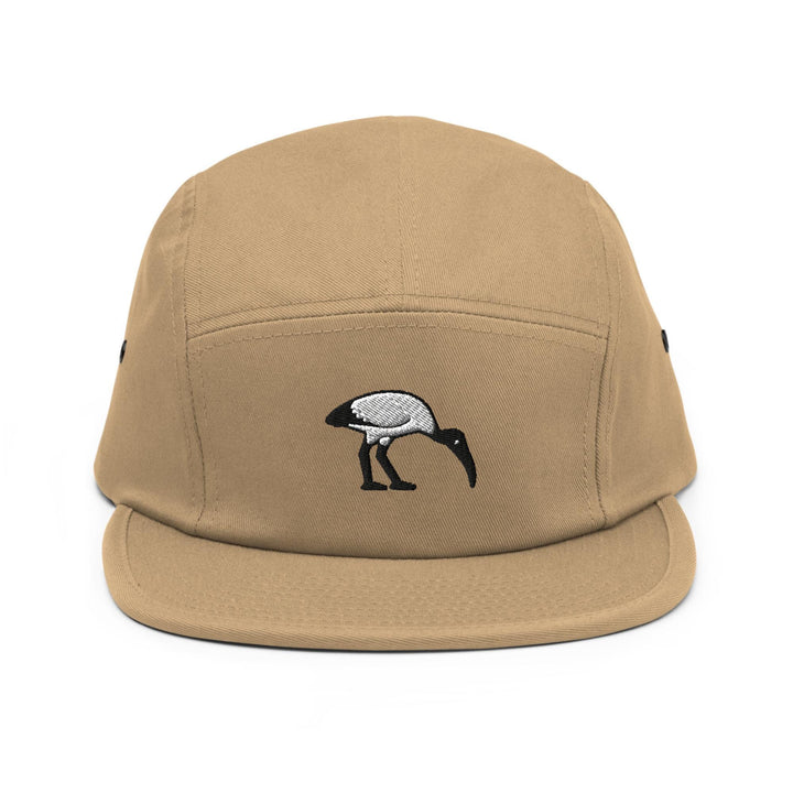 Bin Chicken Ibis Bird Embroidered 5‑Panel Cotton Camper Cap: Adjustable Fit
