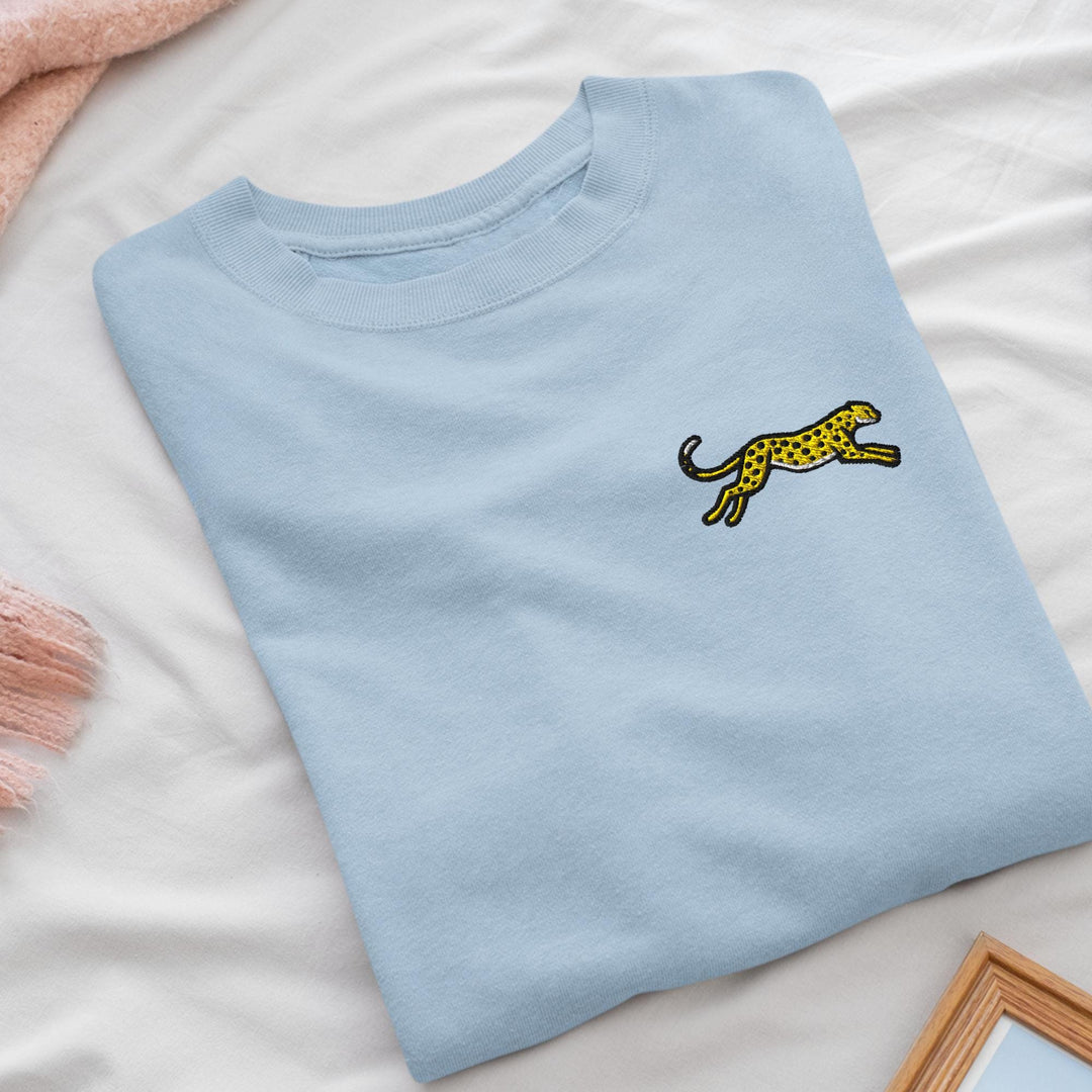 Cheetah Embroidered Crewneck Sweatshirt: Cotton Blend, Unisex Fit