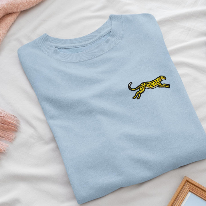 Cheetah Embroidered Crewneck Sweatshirt: Cotton Blend, Unisex Fit