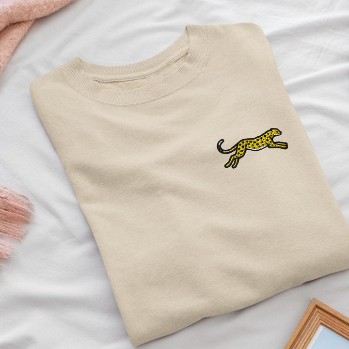 Cheetah Embroidered Crewneck Sweatshirt: Cotton Blend, Unisex Fit