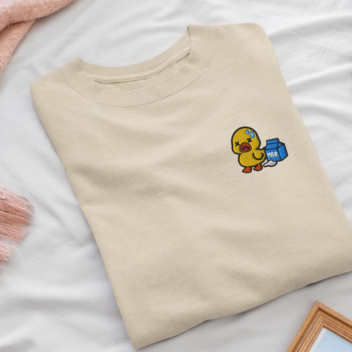 Lactose Intolerant Duck Embroidered Crewneck Sweatshirt: Cotton Blend, Unisex Fit