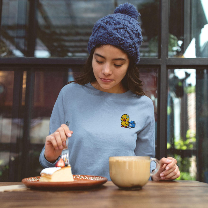 Lactose Intolerant Duck Embroidered Crewneck Sweatshirt: Cotton Blend, Unisex Fit