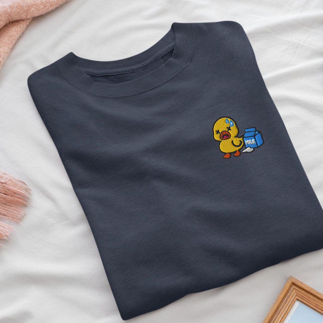Lactose Intolerant Duck Embroidered Crewneck Sweatshirt: Cotton Blend, Unisex Fit