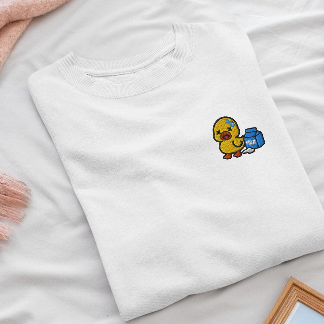 Lactose Intolerant Duck Embroidered Crewneck Sweatshirt: Cotton Blend, Unisex Fit