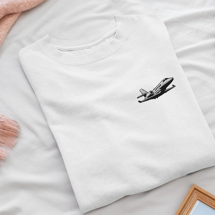 Business Jet Embroidered Crewneck Sweatshirt: Cotton Blend, Unisex Fit
