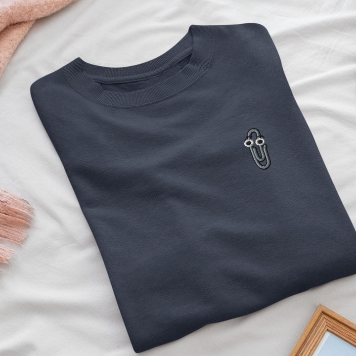 90s Throwback Paperclip Embroidered Crewneck Sweatshirt: Cotton Blend, Unisex Fit