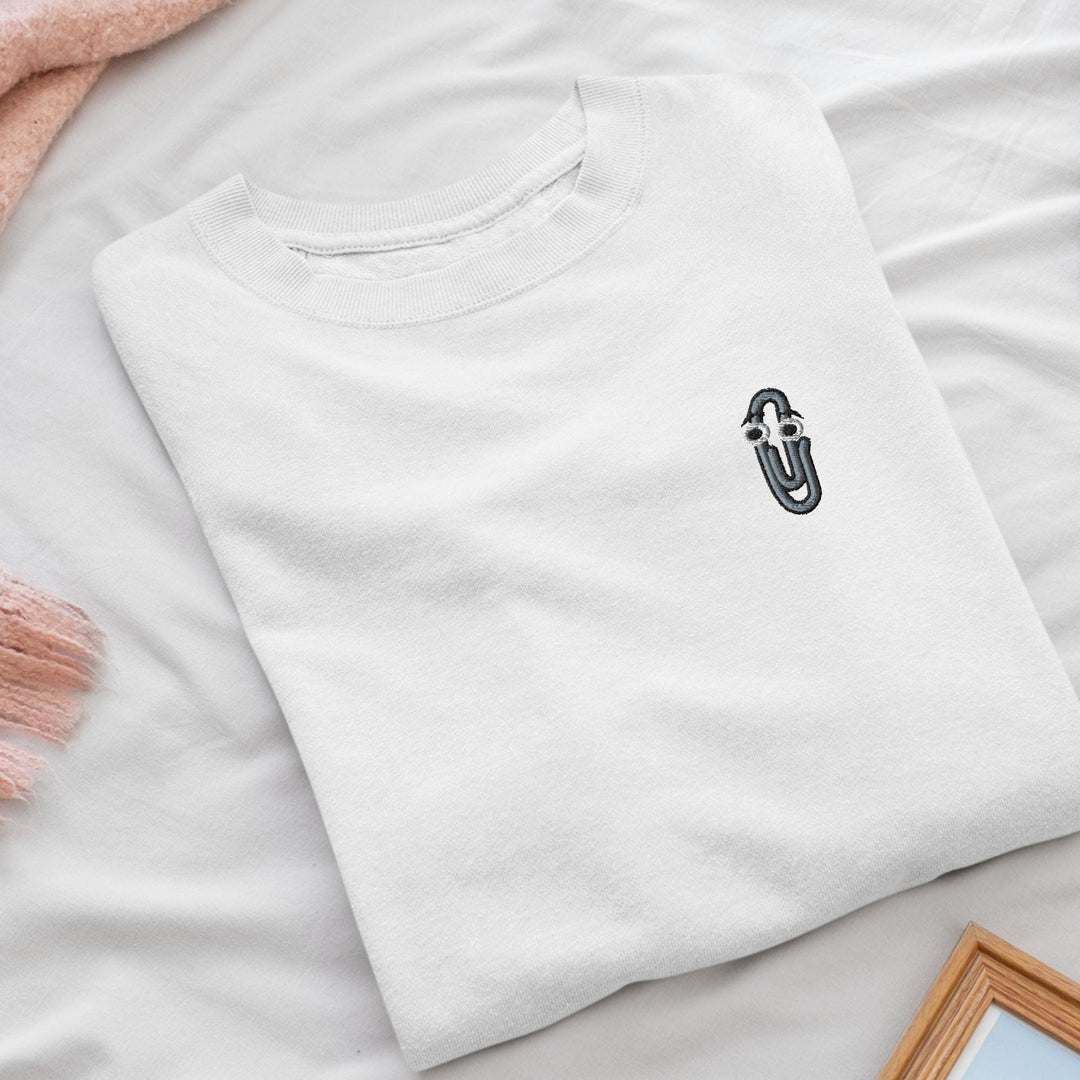 90s Throwback Paperclip Embroidered Crewneck Sweatshirt: Cotton Blend, Unisex Fit