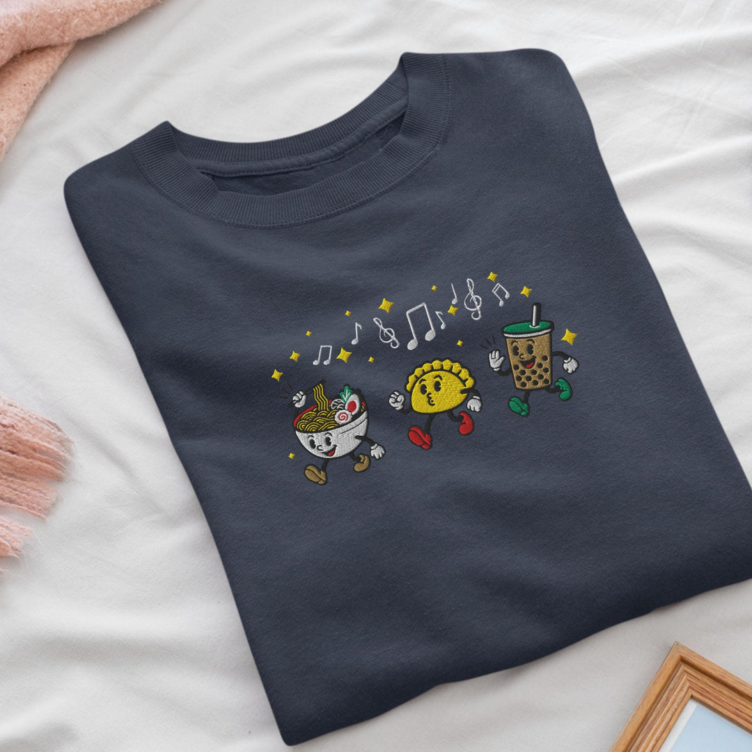 Ramen, Dumpling &amp; Boba Parade Embroidered Crewneck Sweatshirt: Cotton Blend, Unisex Fit