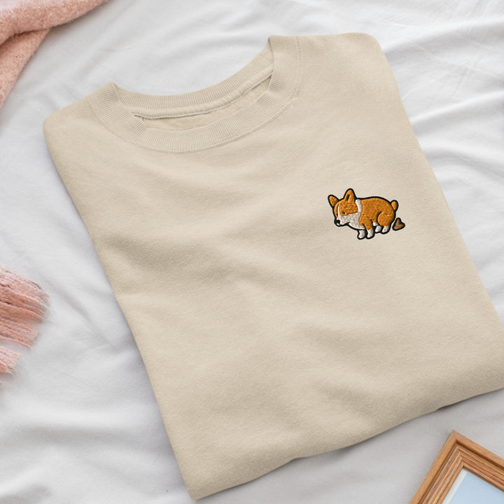 Corgi Pooping Embroidered Crewneck Sweatshirt: Cotton Blend, Unisex Fit