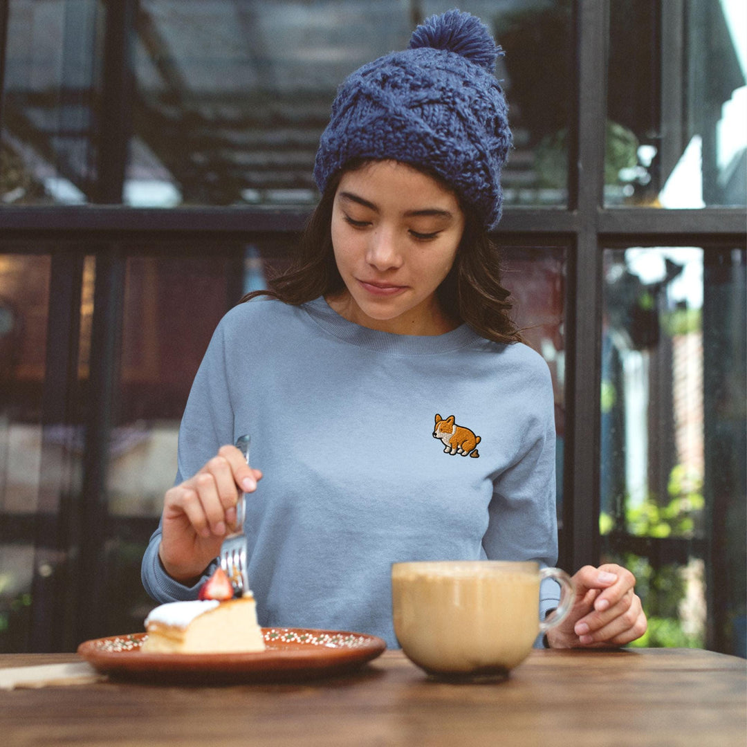 Corgi Pooping Embroidered Crewneck Sweatshirt: Cotton Blend, Unisex Fit