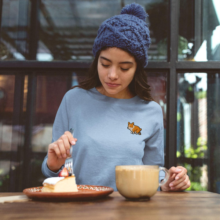 Corgi Pooping Embroidered Crewneck Sweatshirt: Cotton Blend, Unisex Fit