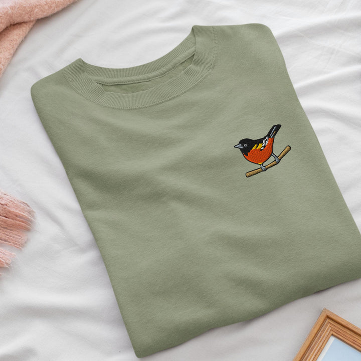 Baltimore Oriole Embroidered Crewneck Sweatshirt: Cotton Blend, Unisex Fit