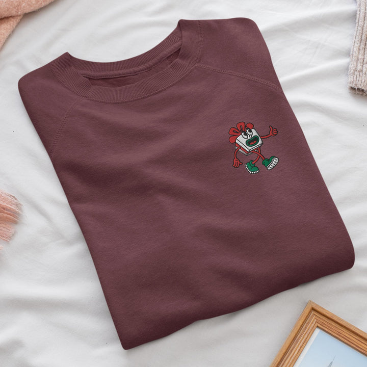 Retro Christmas Gift Wrapped Box Embroidered Crewneck Sweatshirt: Cotton Blend, Unisex Fit