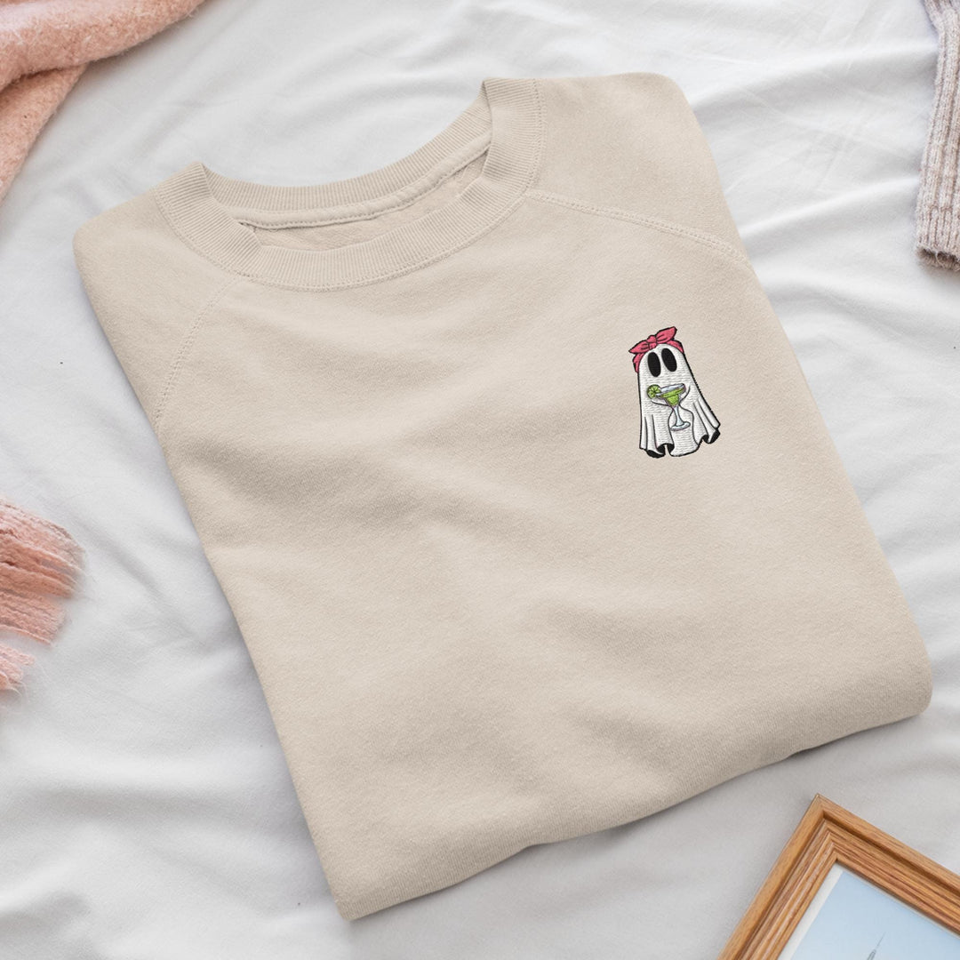 Daiquiri Cocktail Ghost Embroidered Crewneck Sweatshirt: Cotton Blend, Unisex Fit