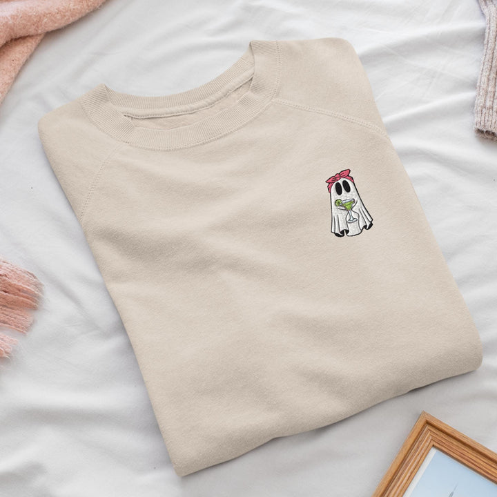 Daiquiri Cocktail Ghost Embroidered Crewneck Sweatshirt: Cotton Blend, Unisex Fit