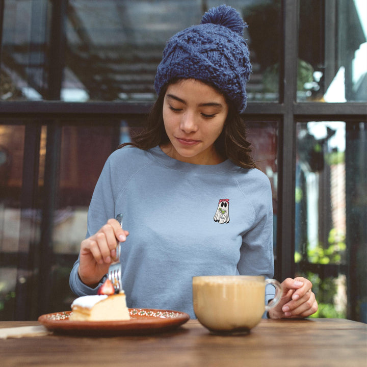 Daiquiri Cocktail Ghost Embroidered Crewneck Sweatshirt: Cotton Blend, Unisex Fit