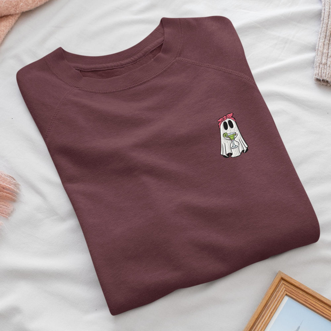 Daiquiri Cocktail Ghost Embroidered Crewneck Sweatshirt: Cotton Blend, Unisex Fit