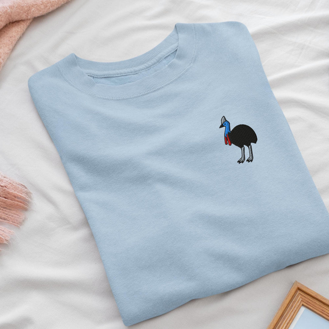 Southern Cassowary Embroidered Crewneck Sweatshirt: Cotton Blend, Unisex Fit