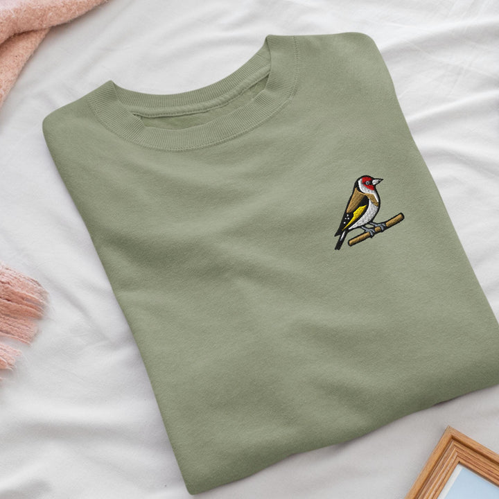 European Goldfinch Embroidered Crewneck Sweatshirt: Cotton Blend, Unisex Fit