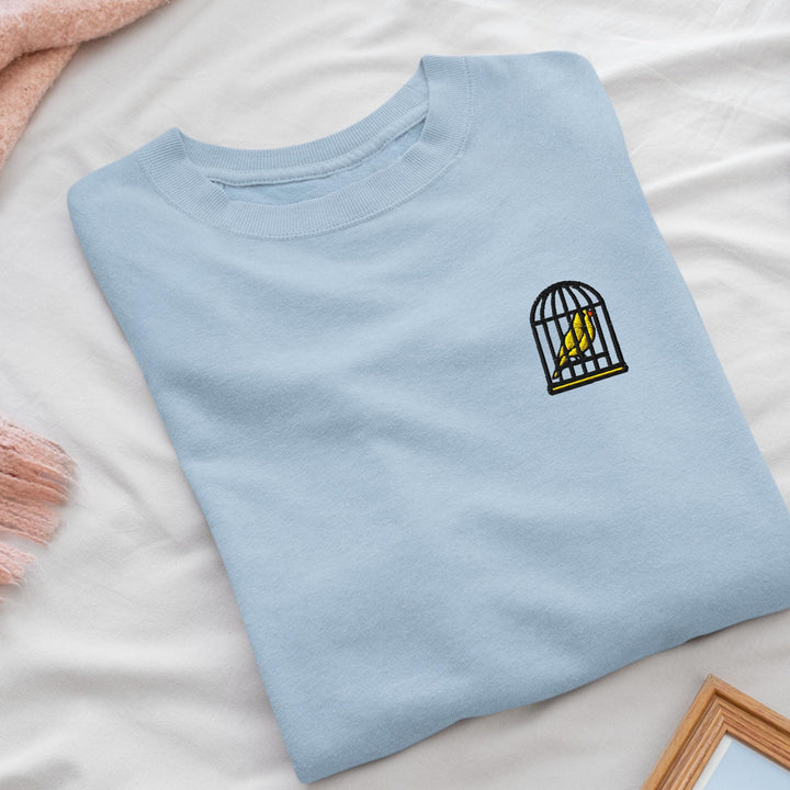 Canary in a Cage Embroidered Crewneck Sweatshirt: Cotton Blend, Unisex Fit