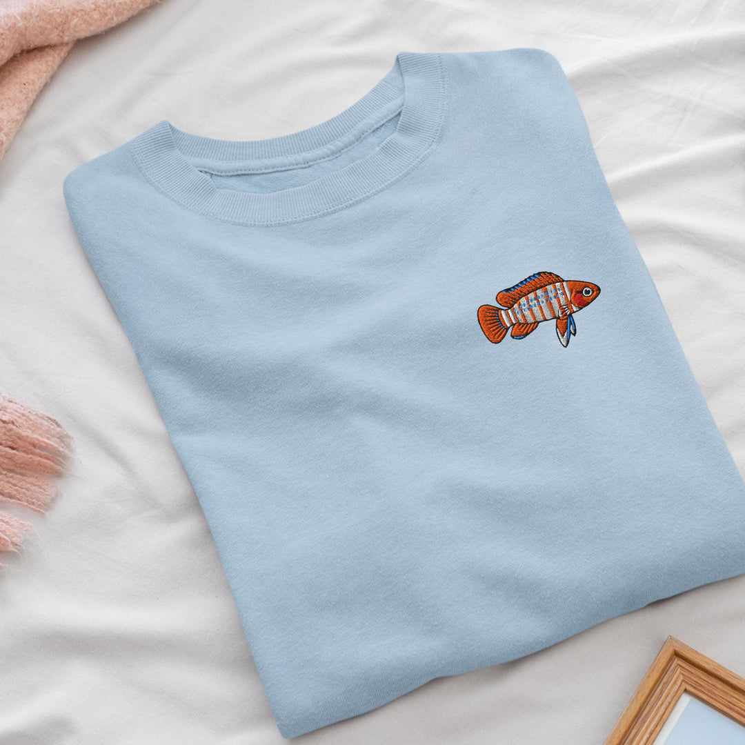 Scarlet Badis Embroidered Crewneck Sweatshirt: Cotton Blend, Unisex Fit