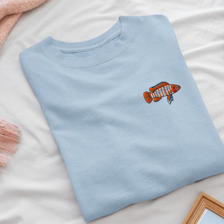 Scarlet Badis Embroidered Crewneck Sweatshirt: Cotton Blend, Unisex Fit