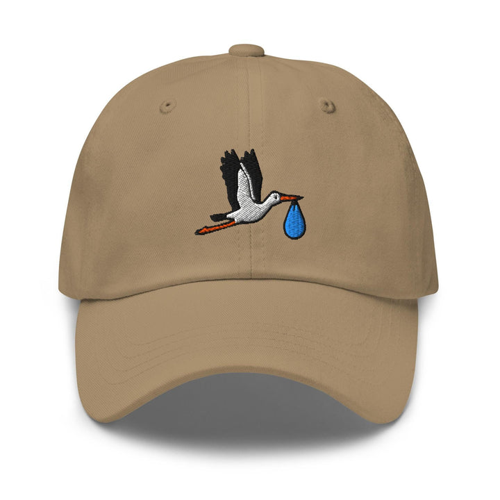 Flying Stork with Baby Bundle Embroidered Dad Cap: Chino Cotton Twill Adjustable Unisex Hat