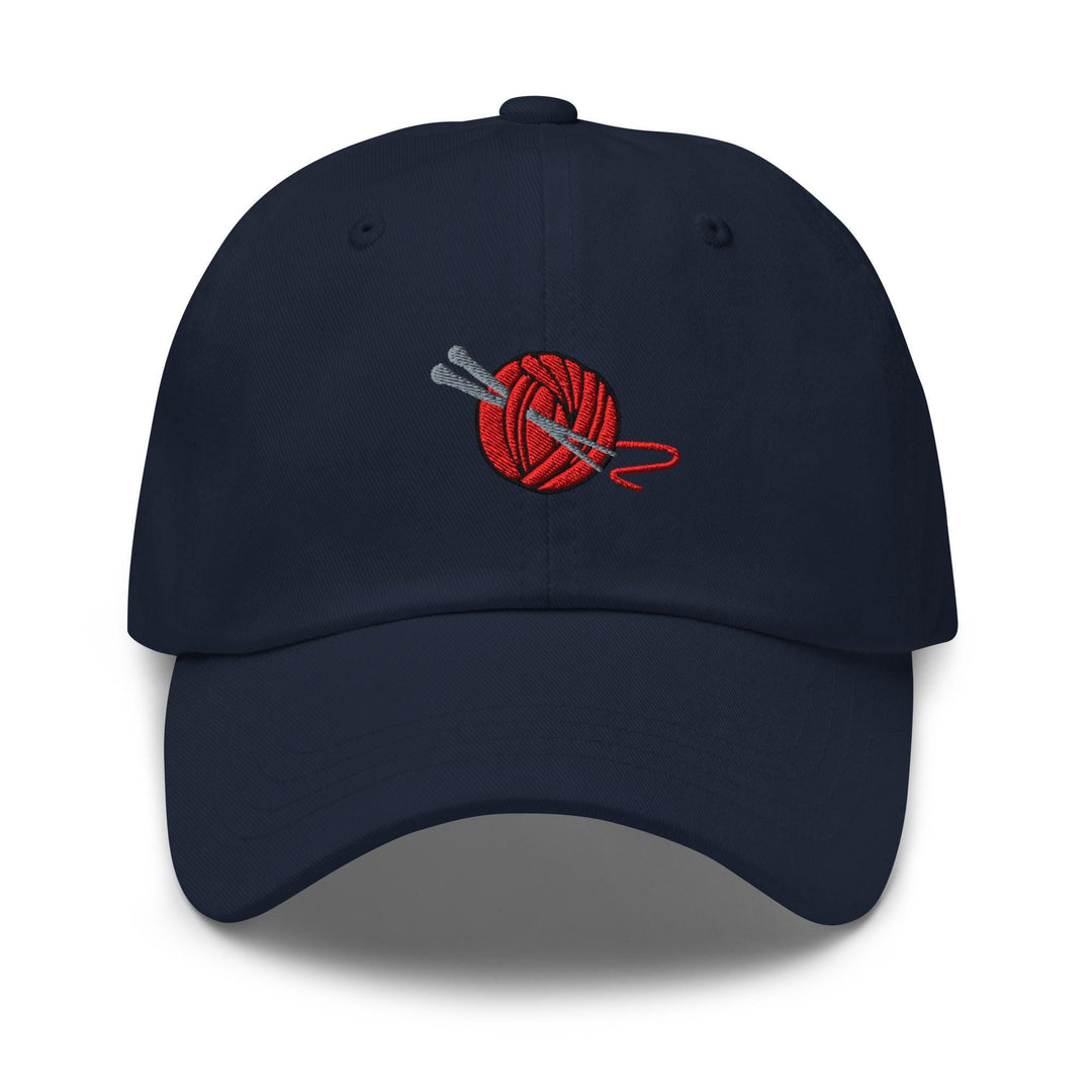 Knitting Needle and Yarn Embroidered Dad Cap: Chino Cotton Twill Adjustable Unisex Hat