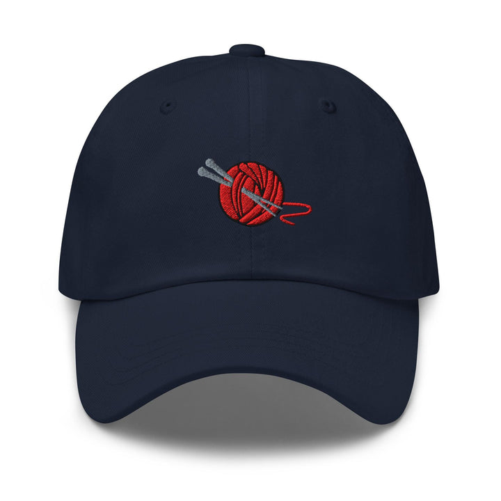 Knitting Needle and Yarn Embroidered Dad Cap: Chino Cotton Twill Adjustable Unisex Hat