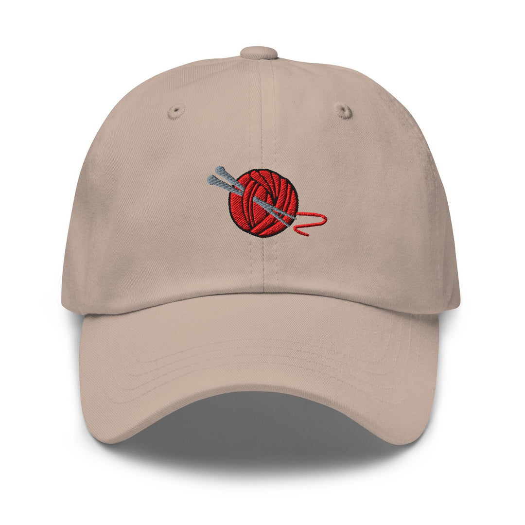Knitting Needle and Yarn Embroidered Dad Cap: Chino Cotton Twill Adjustable Unisex Hat