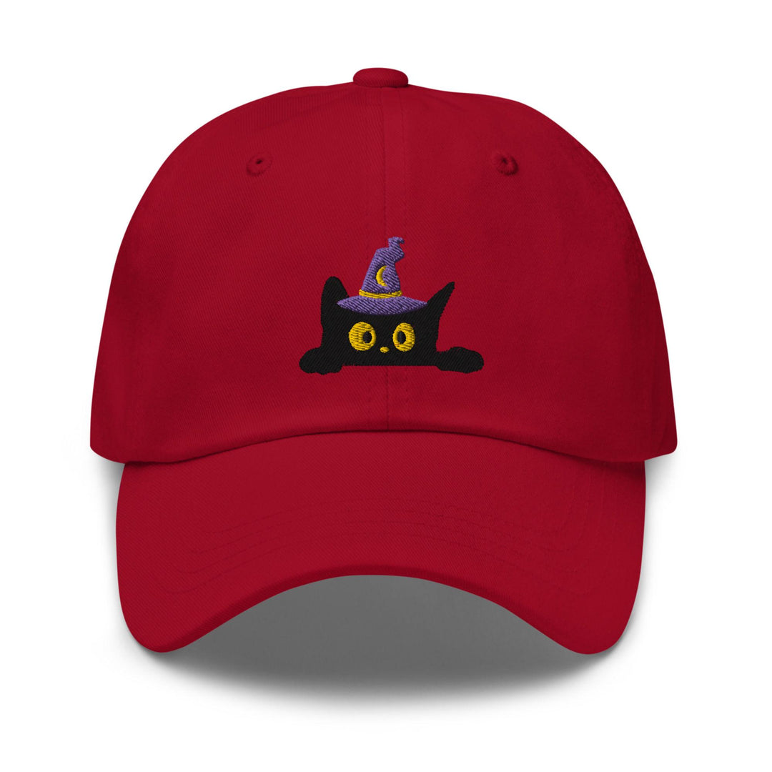 Black Wizard Cat Embroidered Dad Cap: Chino Cotton Twill Adjustable Unisex Hat