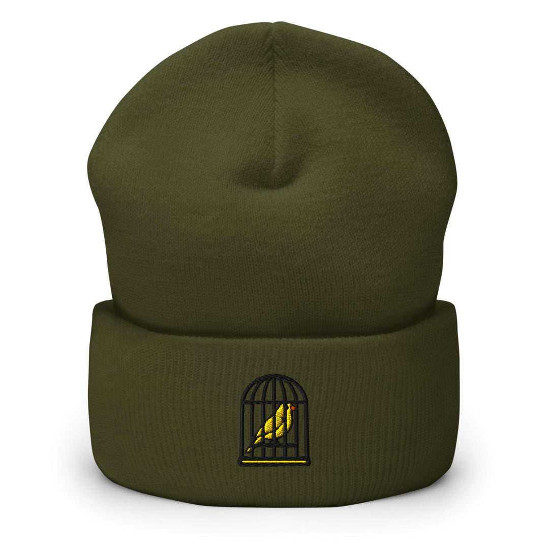 Canary in a Cage Embroidered Cuffed Beanie: Cozy Unisex Winter Cap