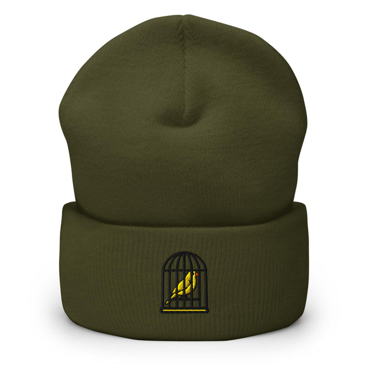 Canary in a Cage Embroidered Cuffed Beanie: Cozy Unisex Winter Cap