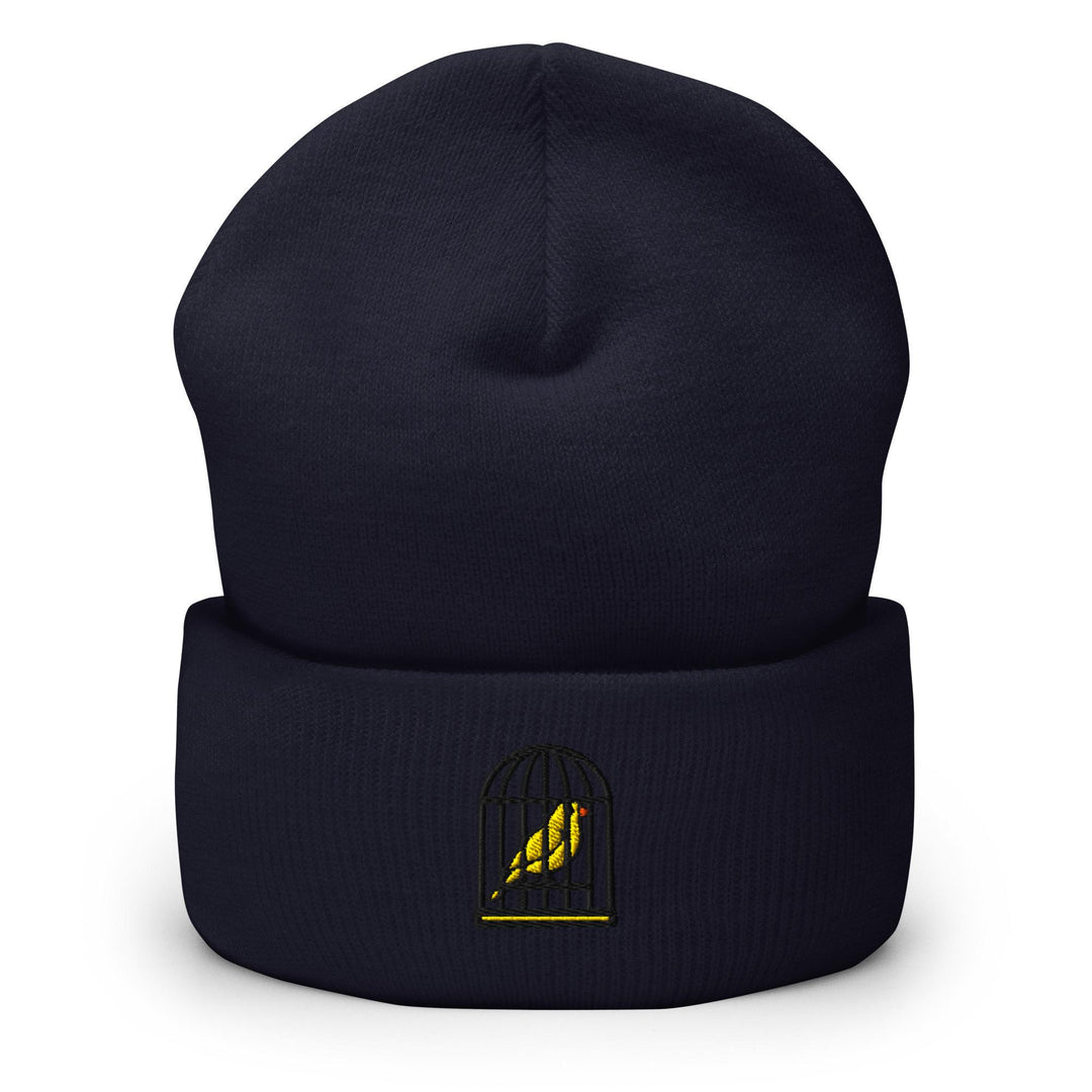 Canary in a Cage Embroidered Cuffed Beanie: Cozy Unisex Winter Cap