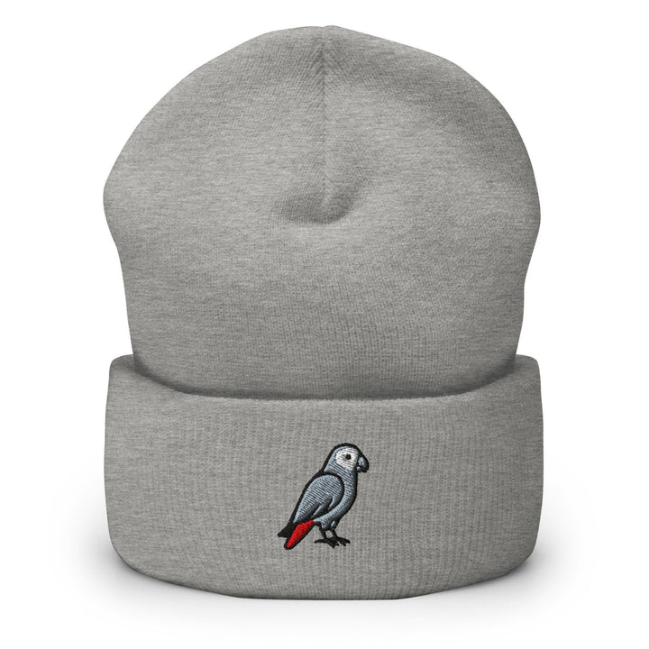 African Grey Parrot Embroidered Cuffed Beanie: Cozy Unisex Winter Cap