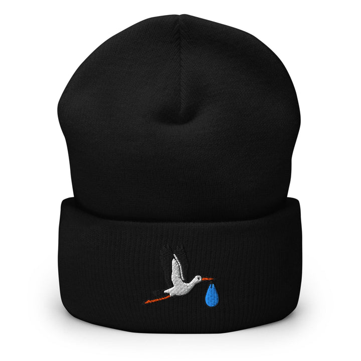 Flying Stork with Baby Bundle Embroidered Cuffed Beanie: Cozy Unisex Winter Cap