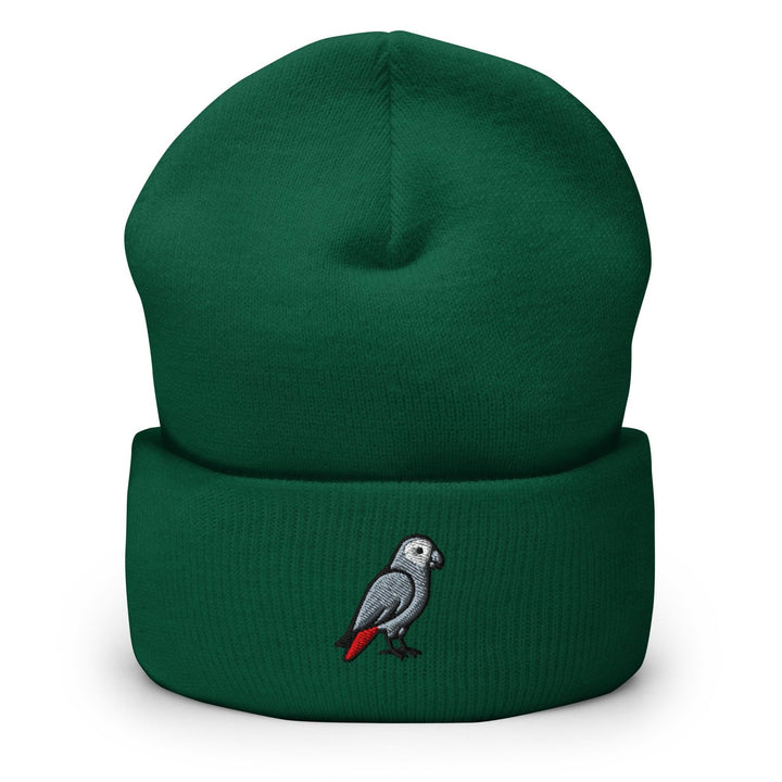 African Grey Parrot Embroidered Cuffed Beanie: Cozy Unisex Winter Cap