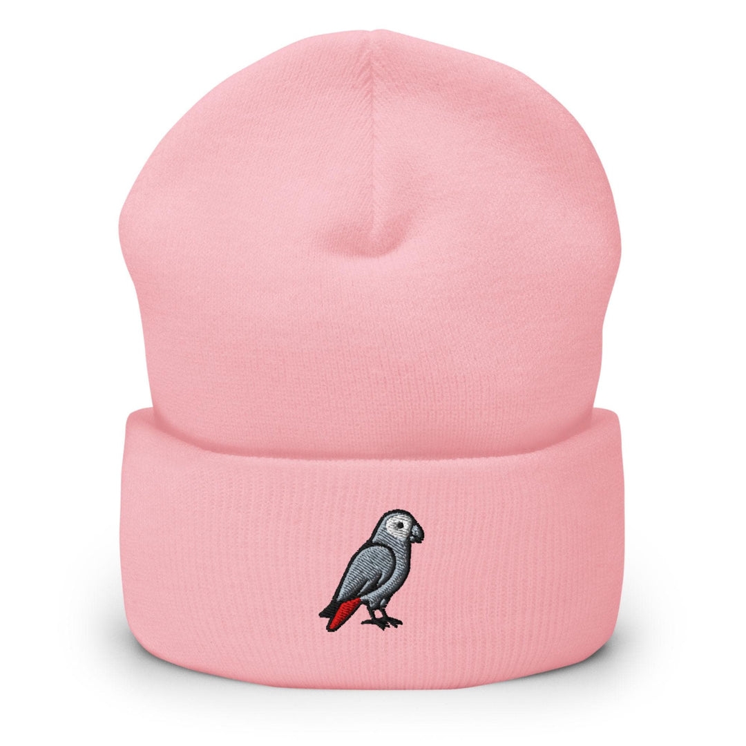 African Grey Parrot Embroidered Cuffed Beanie: Cozy Unisex Winter Cap
