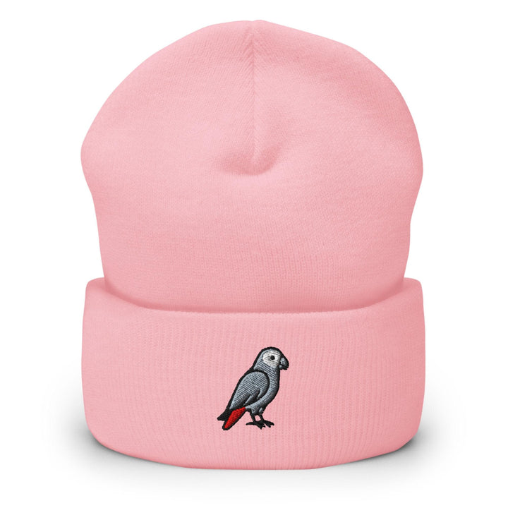 African Grey Parrot Embroidered Cuffed Beanie: Cozy Unisex Winter Cap