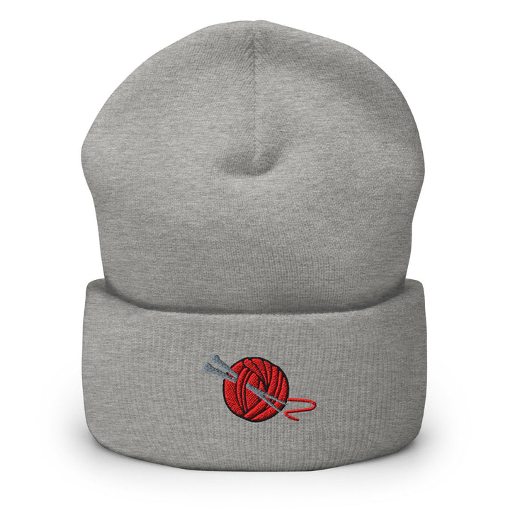 Knitting Needle and Yarn Embroidered Cuffed Beanie: Cozy Unisex Winter Cap