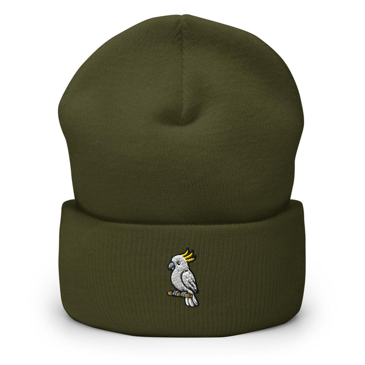 Yellow-Crested Cockatoo Embroidered Cuffed Beanie: Cozy Unisex Winter Cap
