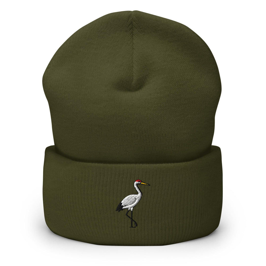 Crane Bird Embroidered Cuffed Beanie: Cozy Unisex Winter Cap
